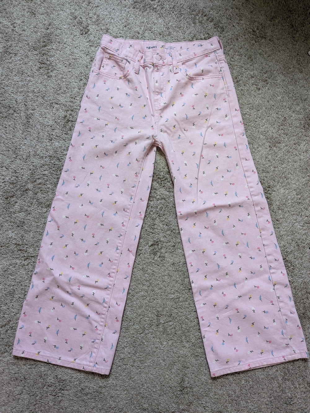 Old Navy Girls Size 14 Pink Floral High-Rise Baggy Wide Leg Jeans NWOT